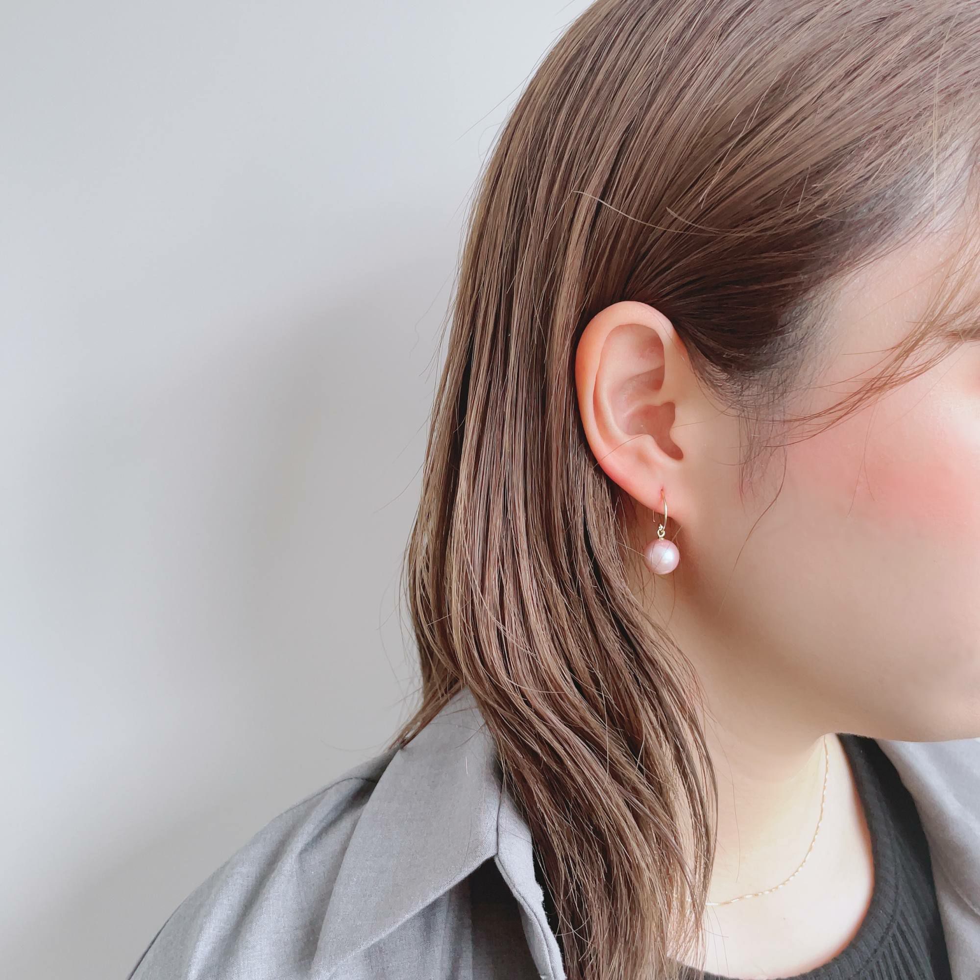 Bubble 淡水真珠 フックピアス　9mmUP K14WG/K18YG