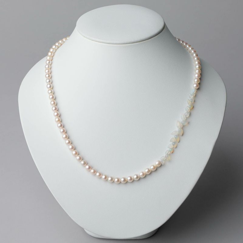 あこや真珠×オパール ネックレス　5.5-6.0mm つぼみドロップ