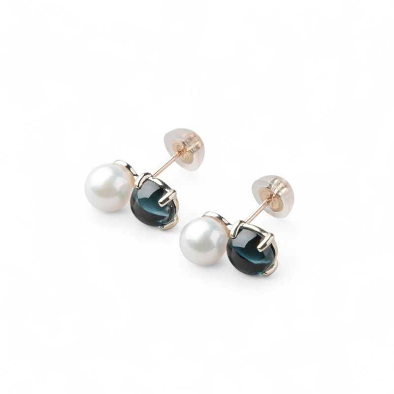 あこや真珠×ロンドンブルートパーズ ピアス　5.5-6.0mm/6mmUP