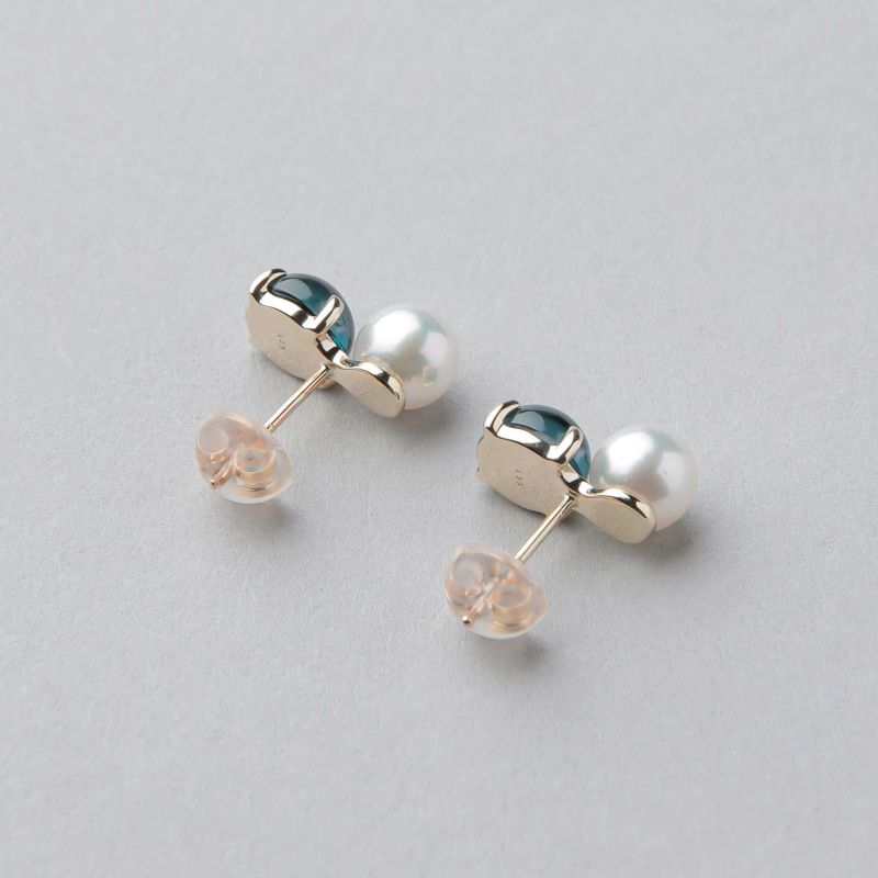 あこや真珠×ロンドンブルートパーズ ピアス　5.5-6.0mm/6mmUP