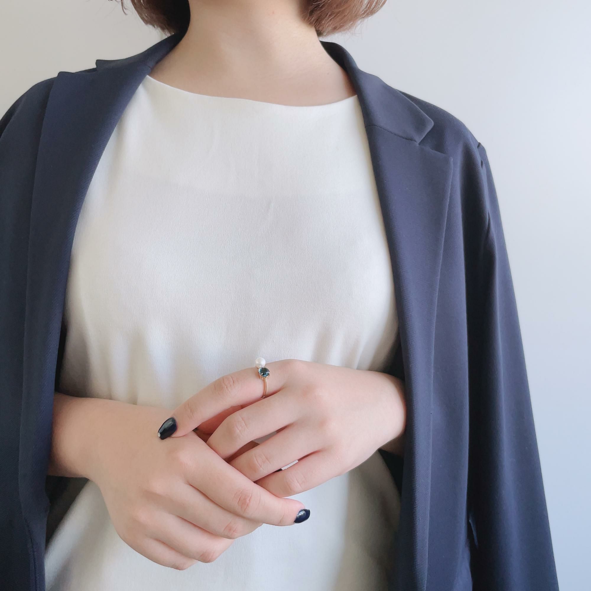 あこや真珠×ロンドンブルートパーズ リング　5.5-6.0mm/6mmUP K10Y