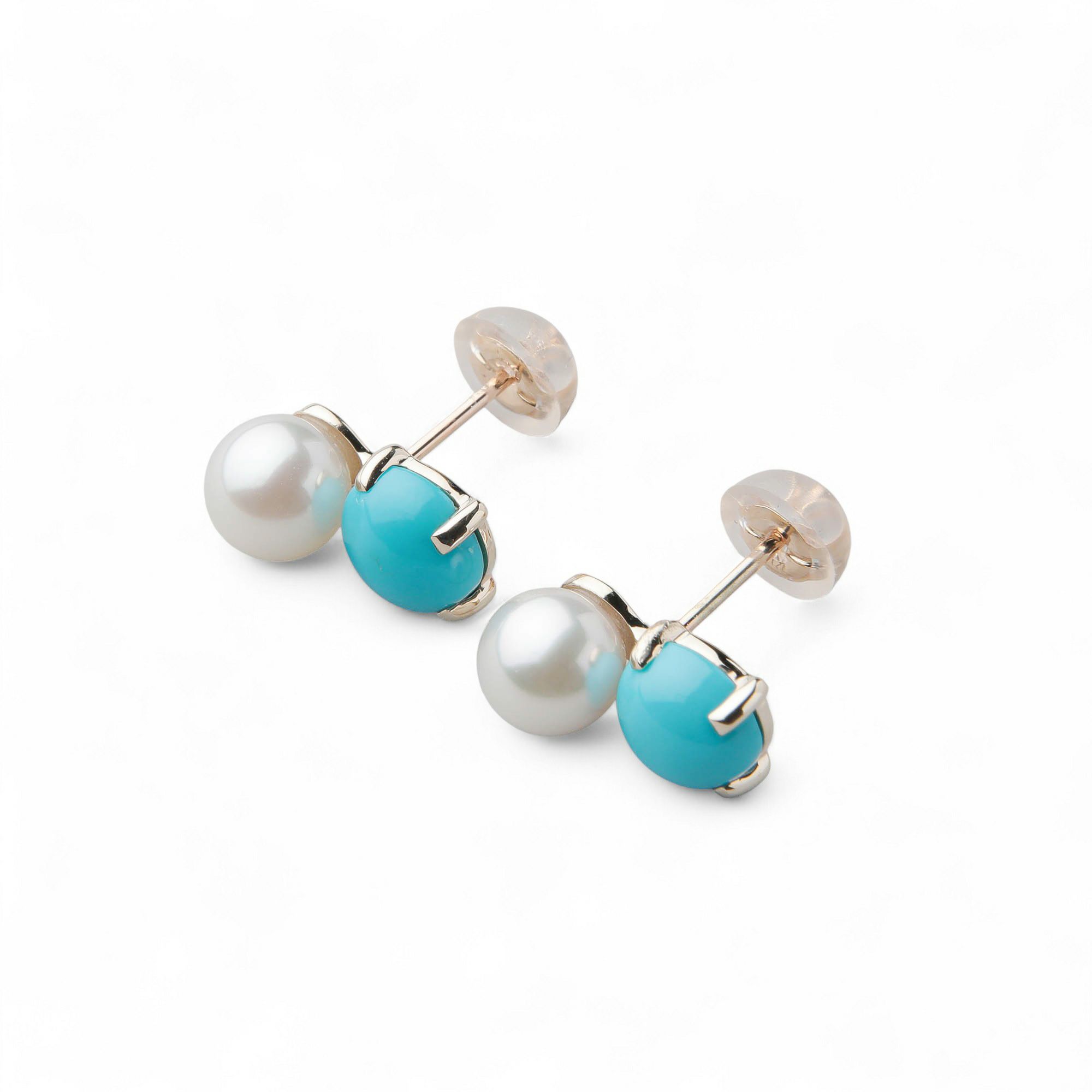 あこや真珠×ターコイズ ピアス　5.5-6.0mm/6mmUP K10YG