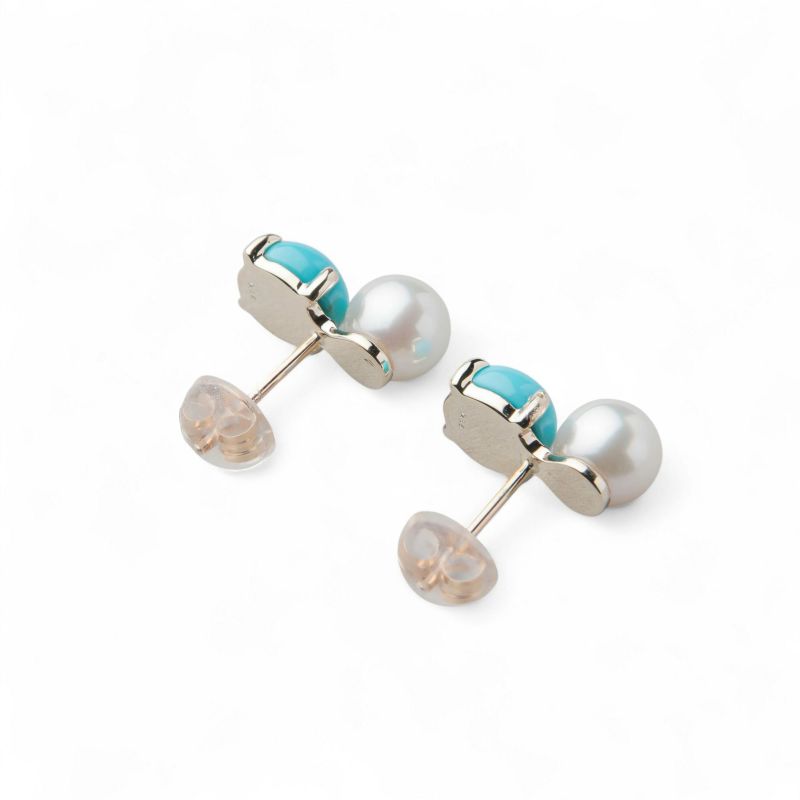 あこや真珠×ターコイズ ピアス　5.5-6.0mm/6mmUP K10YG