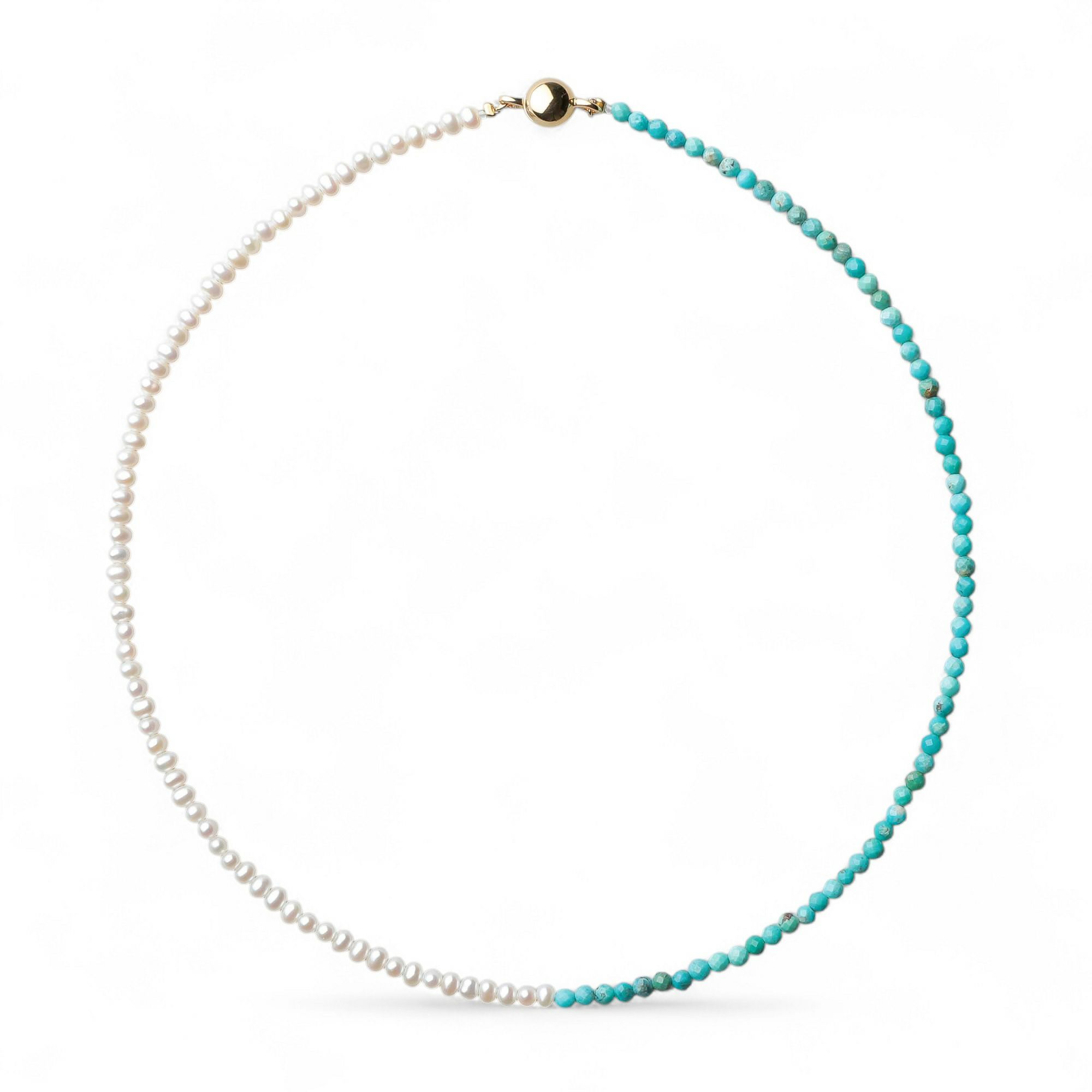 淡水真珠×ターコイズ ネックレス　2.5-3.2mm ハーフ