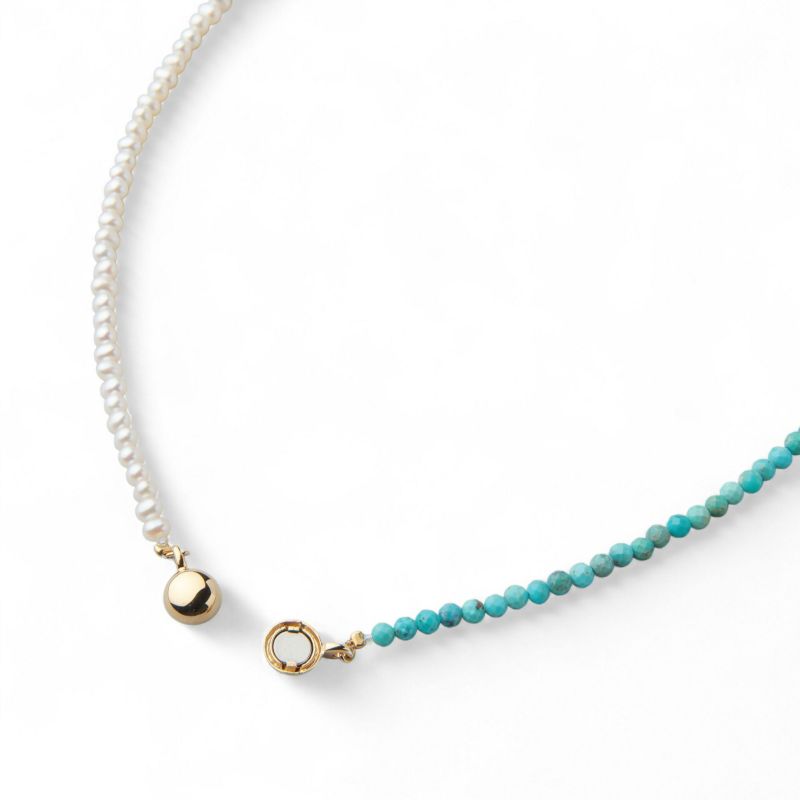 淡水真珠×ターコイズ ネックレス　2.5-3.2mm ハーフ