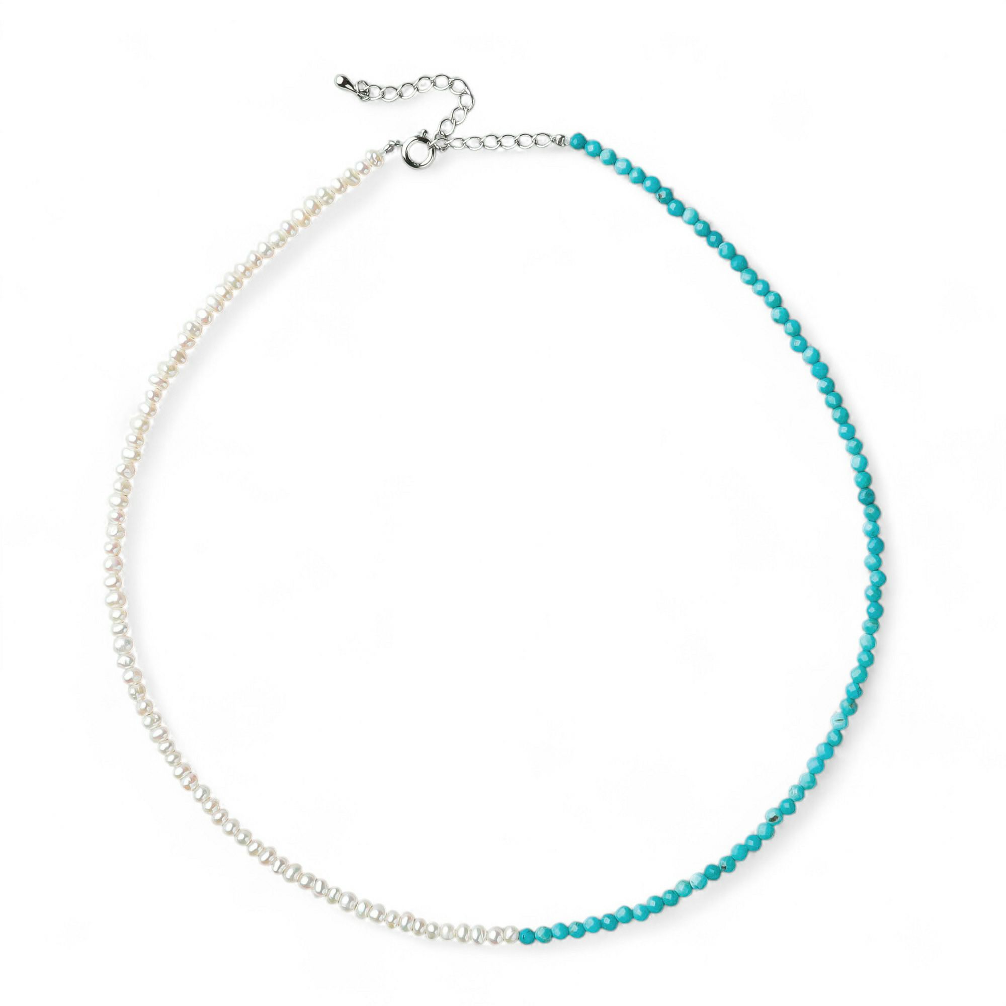 淡水真珠×ターコイズ ネックレス　2.5-3.2mm ハーフ