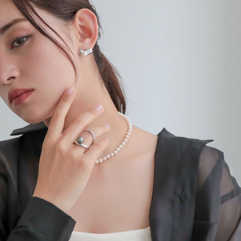 Supple タヒチ黒蝶真珠 ダブルリング　9mmUP SV925