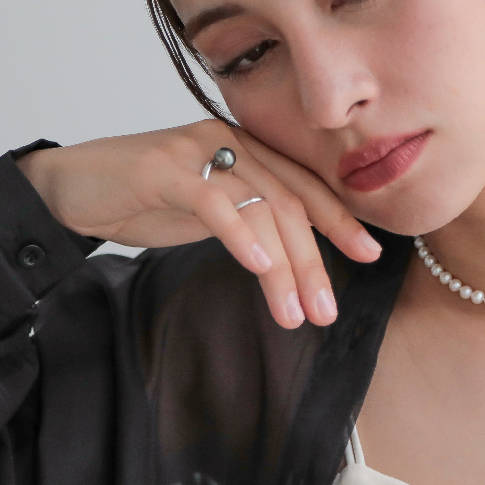 Supple タヒチ黒蝶真珠 ダブルリング　9mmUP SV925