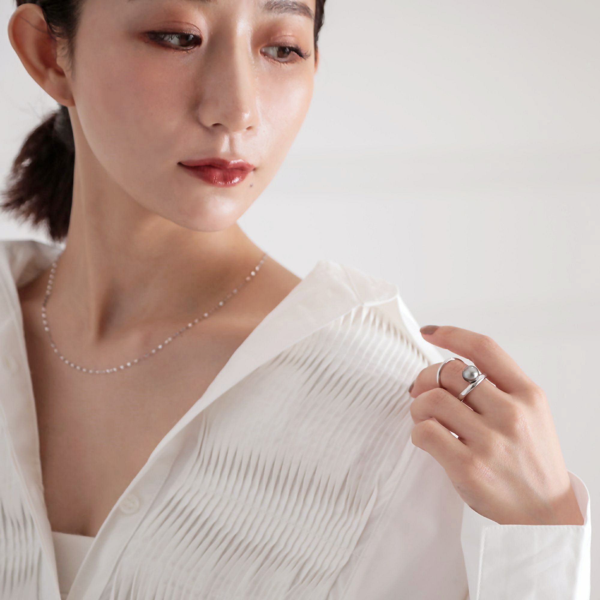 Supple タヒチ黒蝶真珠 ダブルリング　9mmUP SV925