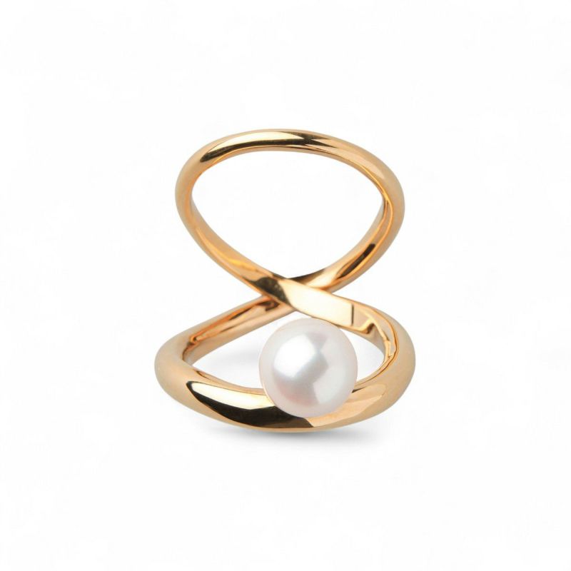 14K ゴールド ダブルパールリング ゴールド]ダブルパールリング