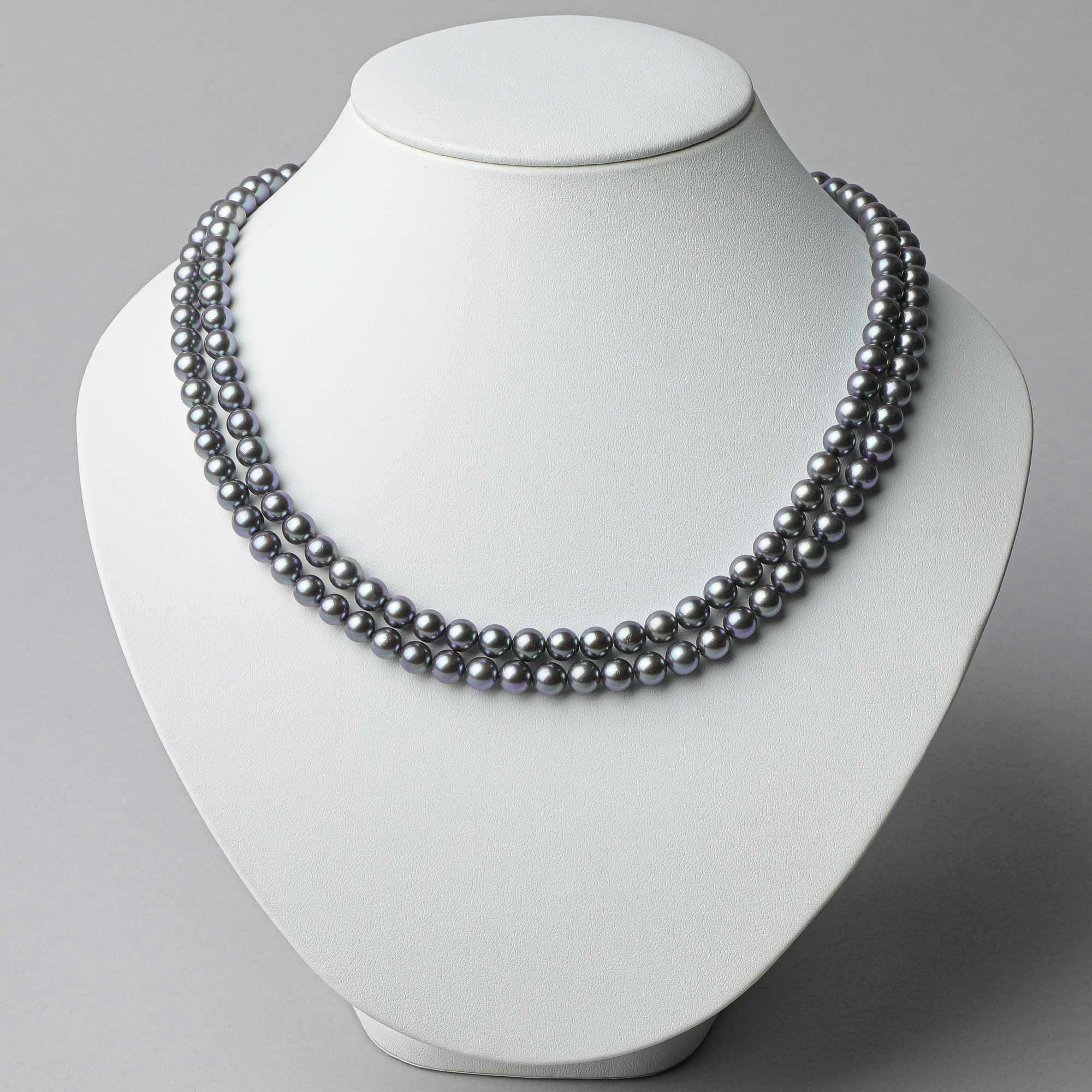 あこや黒真珠 ロングネックレス 6.5mm-7.0mm 100cm | ～7.0mm 