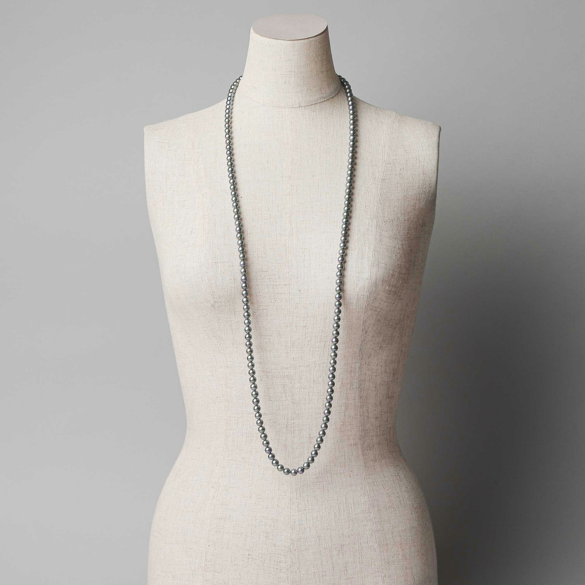 あこや黒真珠 ロングネックレス 6.5mm-7.0mm 100cm | ～7.0mm 
