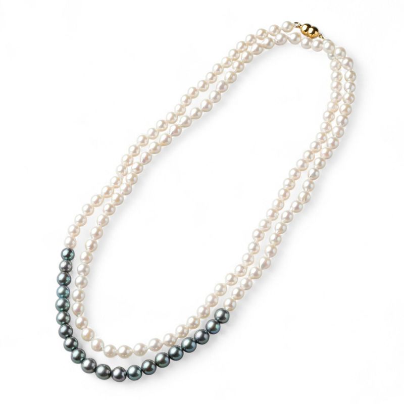 あこや真珠 ロングネックレス6.5mm-7.0mm ツートン
