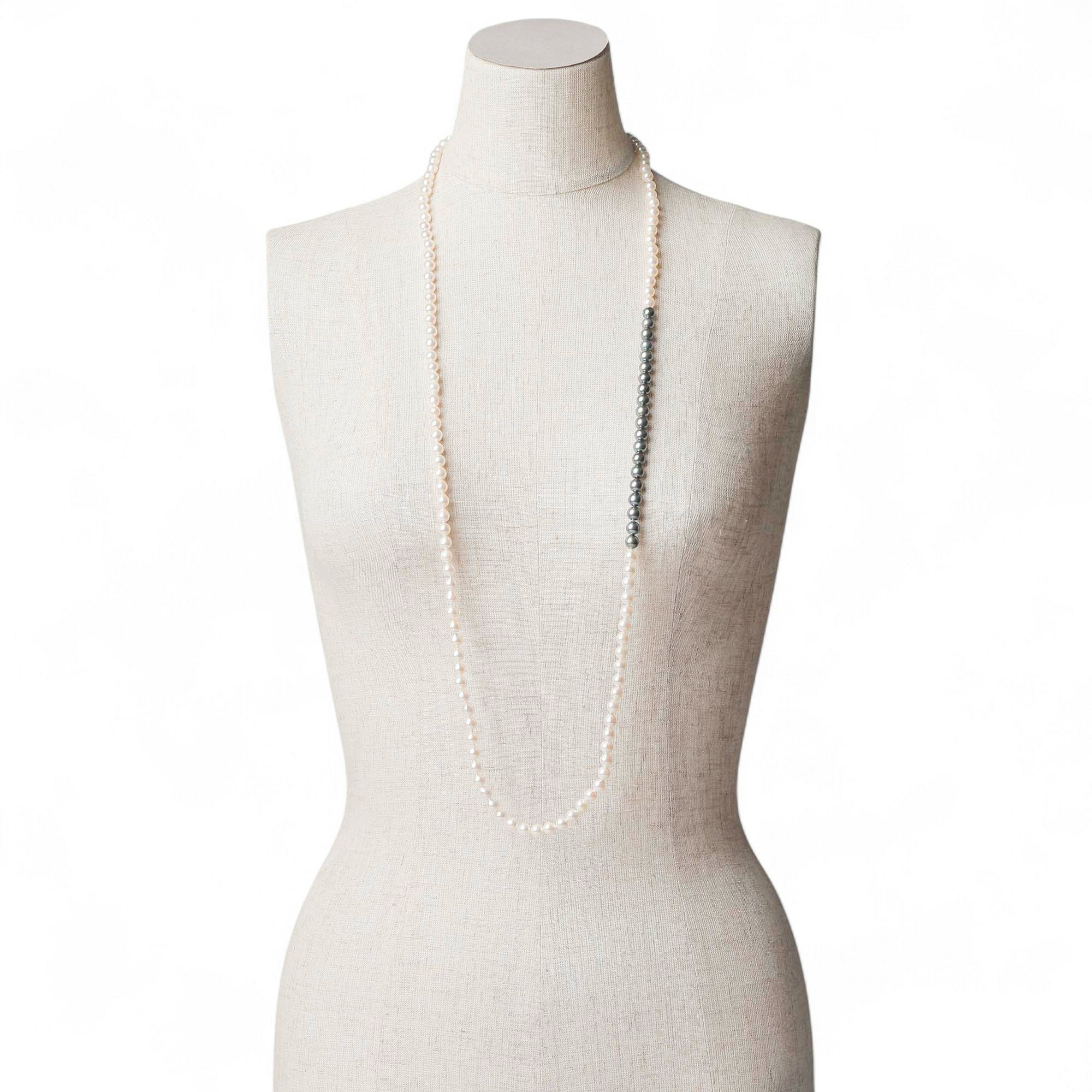 あこや真珠 ロングネックレス6.5mm-7.0mm ツートン