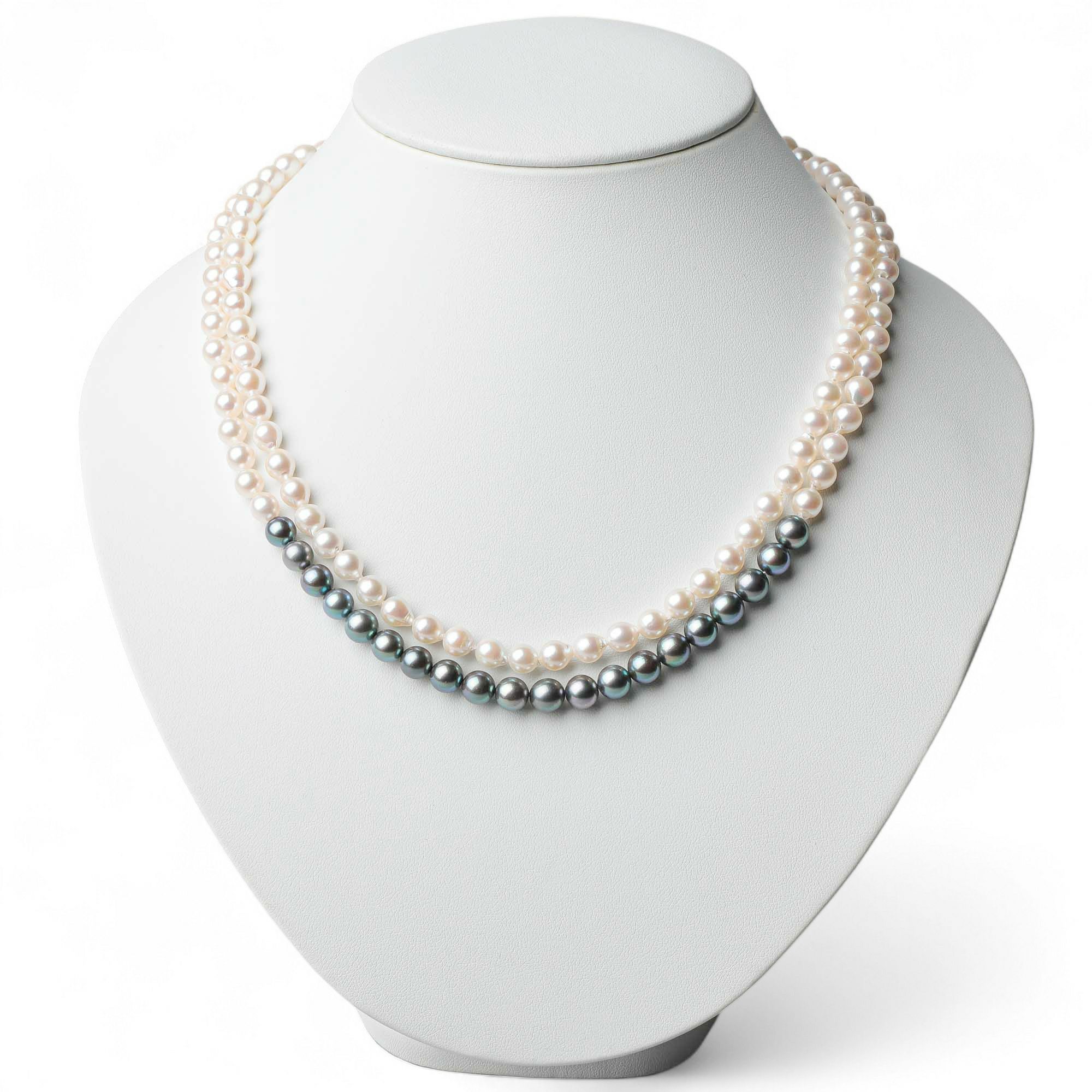 あこや真珠 ロングネックレス6.5mm-7.0mm ツートン