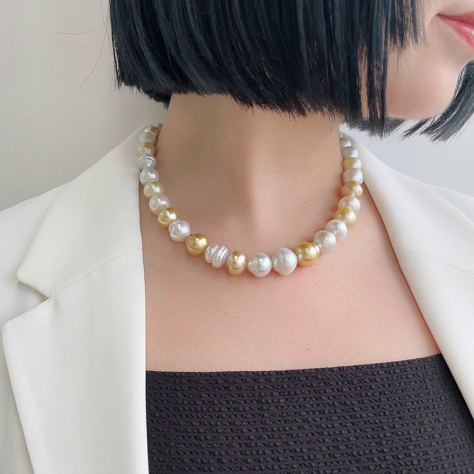 fondu blanc 南洋白蝶真珠 マルチネックレス 9-14mm バロック | 南洋 