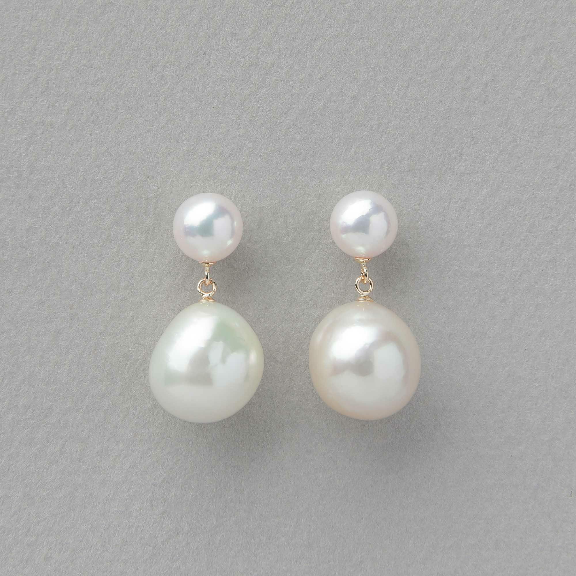 fondu blanc 南洋白蝶真珠/あこや真珠 バロック ピアス 7.5-12mm K18YG  