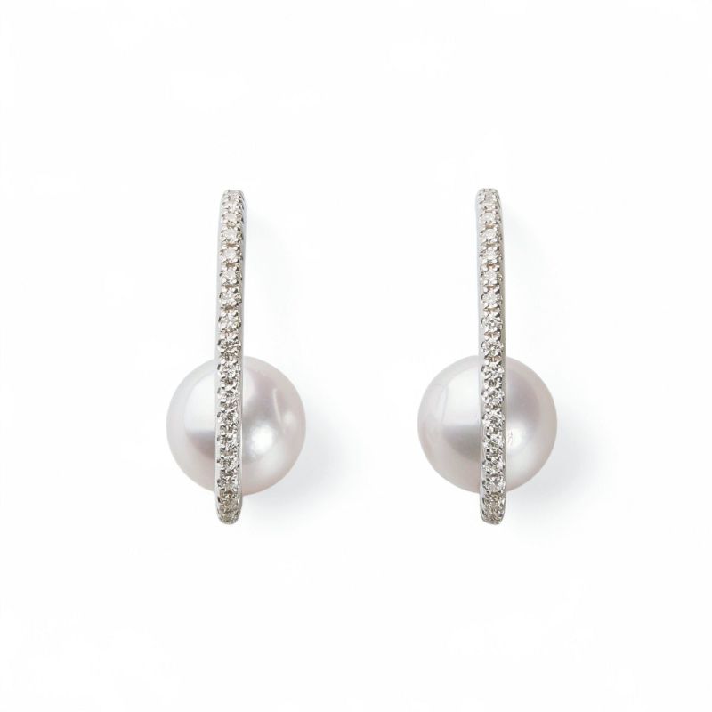 オーロラ花珠真珠 ピアス7.5-8.0mm K18WG -TOP Quality-