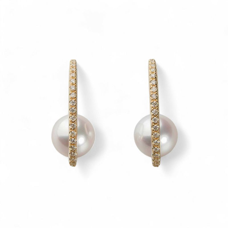 オーロラ花珠真珠 ピアス7.5-8.0mm K18YG -TOP Quality-