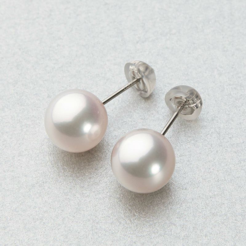 オーロラ花珠真珠 ピアス9.0-9.5mm PT900 -TOP Quality-