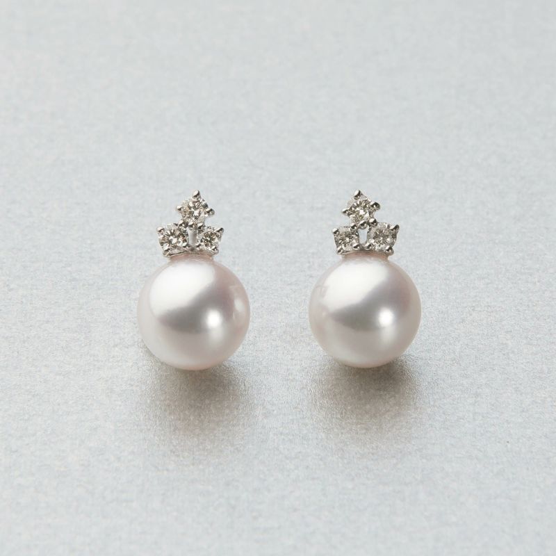 オーロラ花珠真珠 ピアス　7.5-8mm K18WG -TOP Quality-