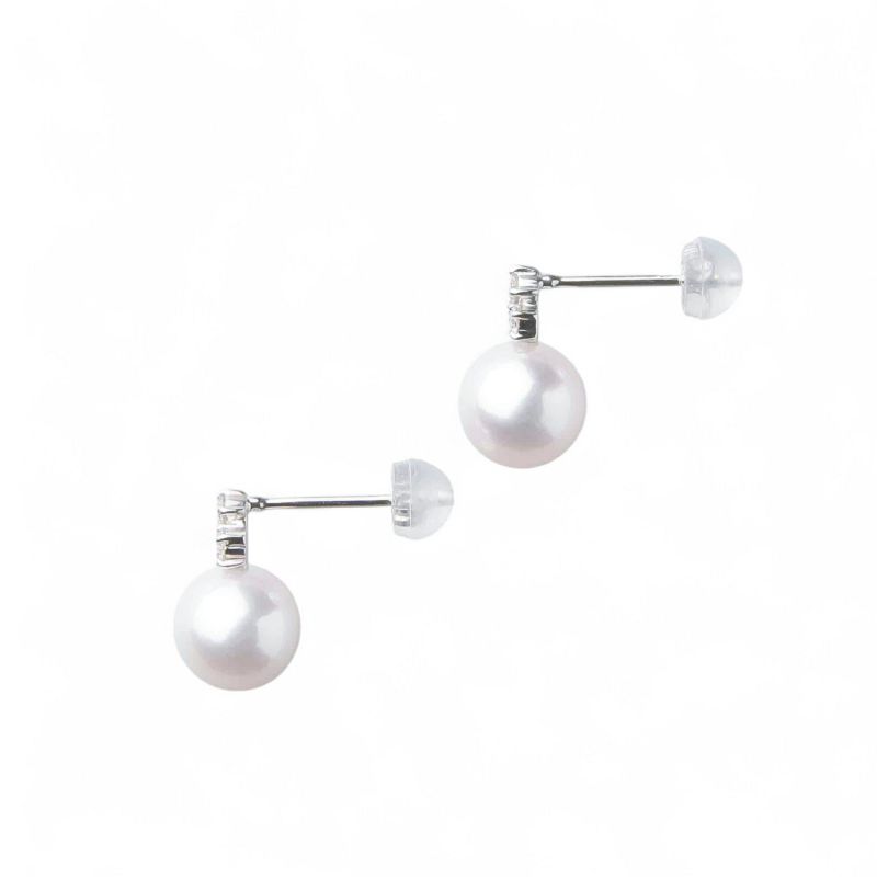 オーロラ花珠真珠 ピアス　7.5-8mm K18WG -TOP Quality-