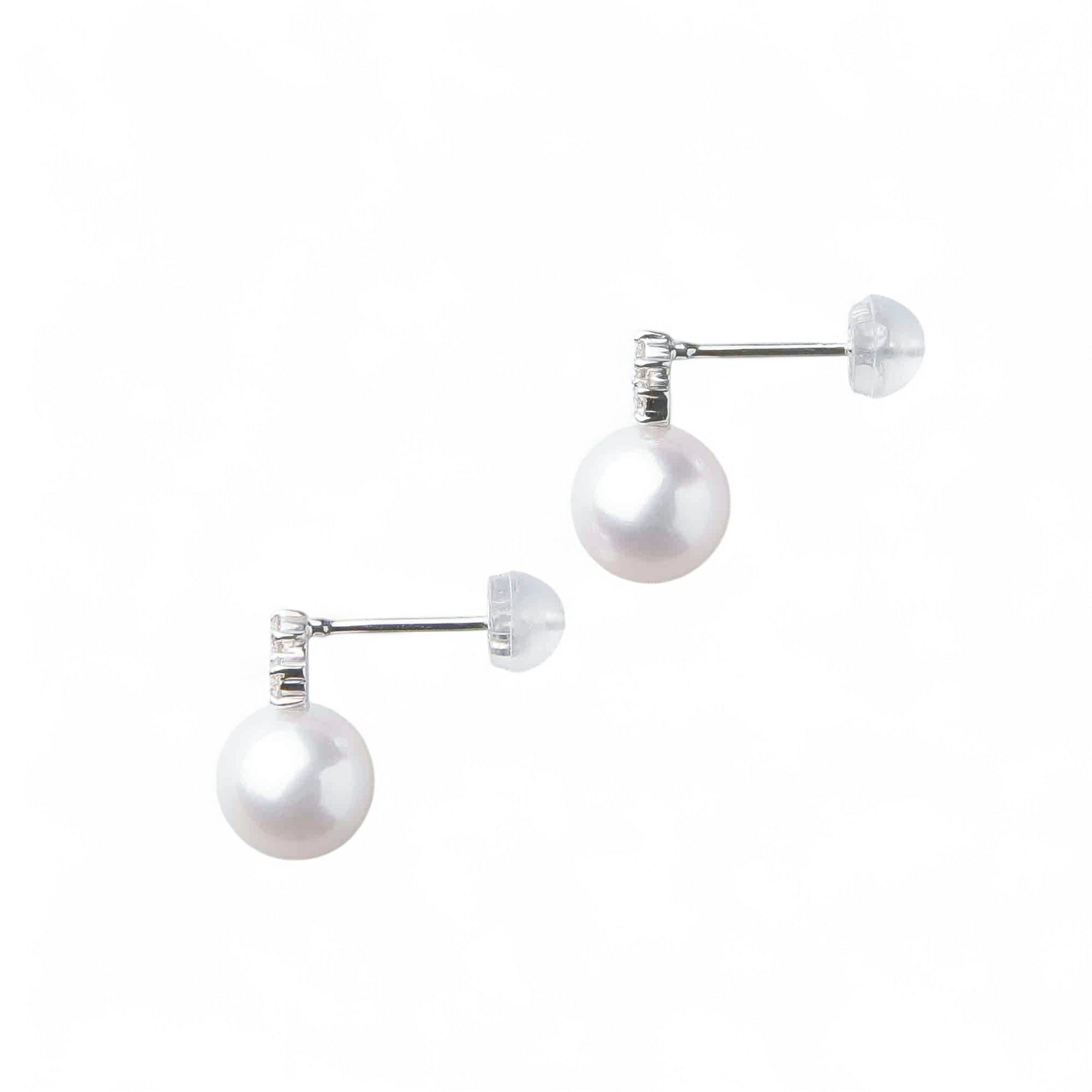 オーロラ花珠真珠 ピアス　7.5-8mm K18WG -TOP Quality-