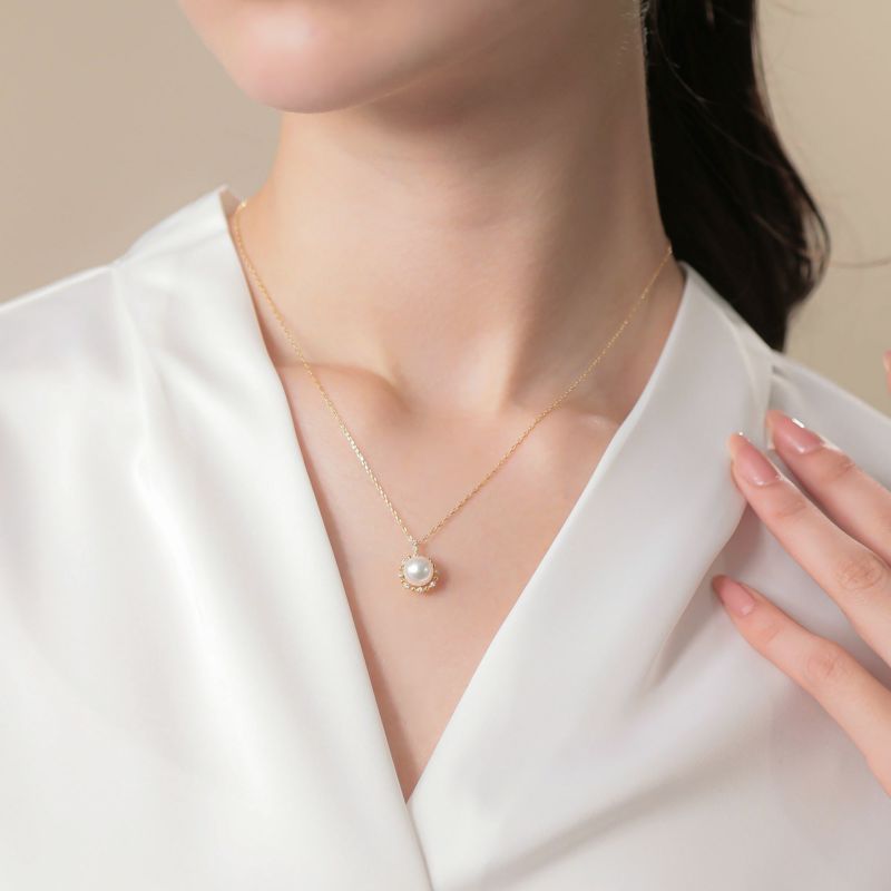 オーロラ花珠真珠 ペンダントトップ 7.5-8.0mm K18YG 取り巻き [WSP