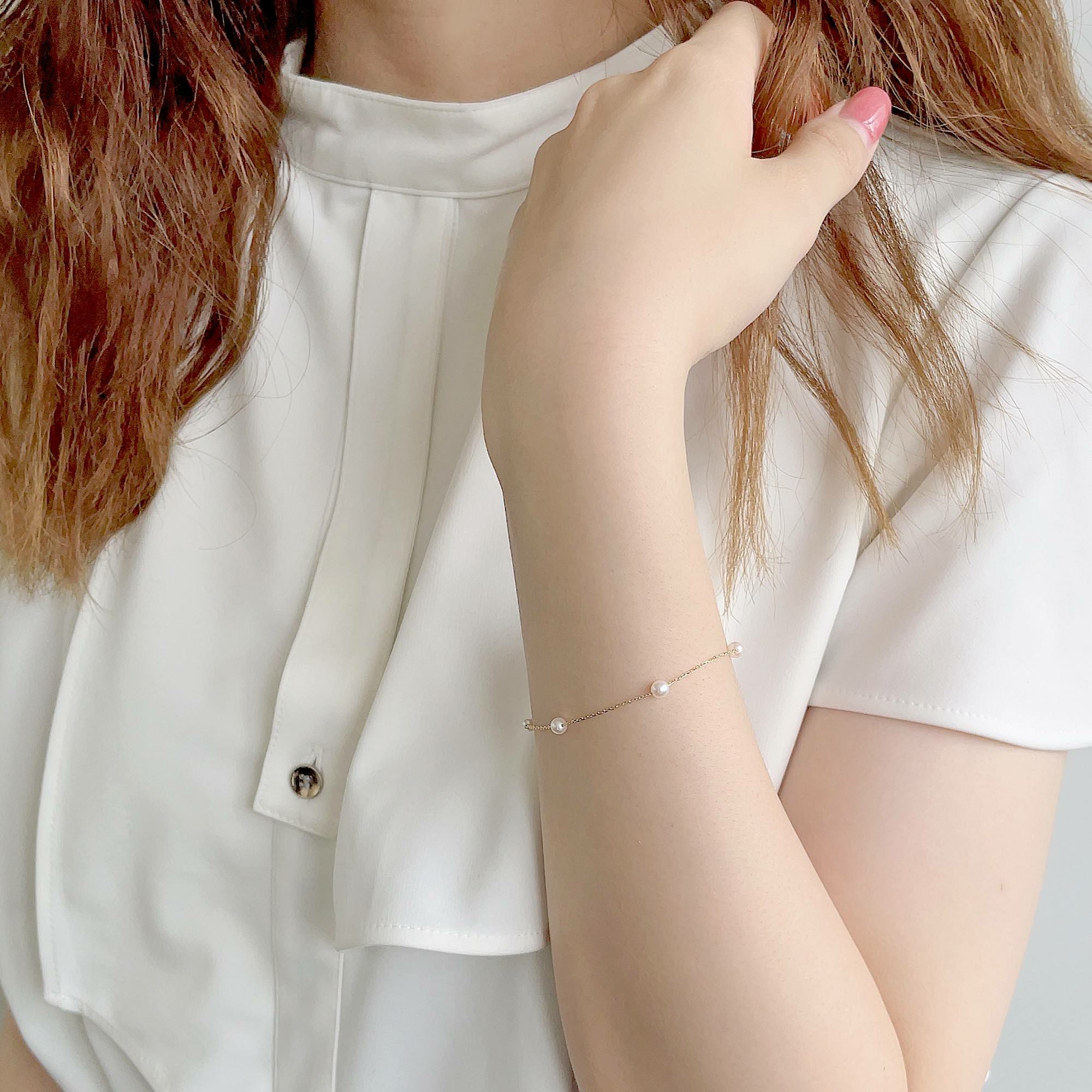 enSTYLE あこや真珠 ステーションブレスレット　3.5-4.0mm K18YG