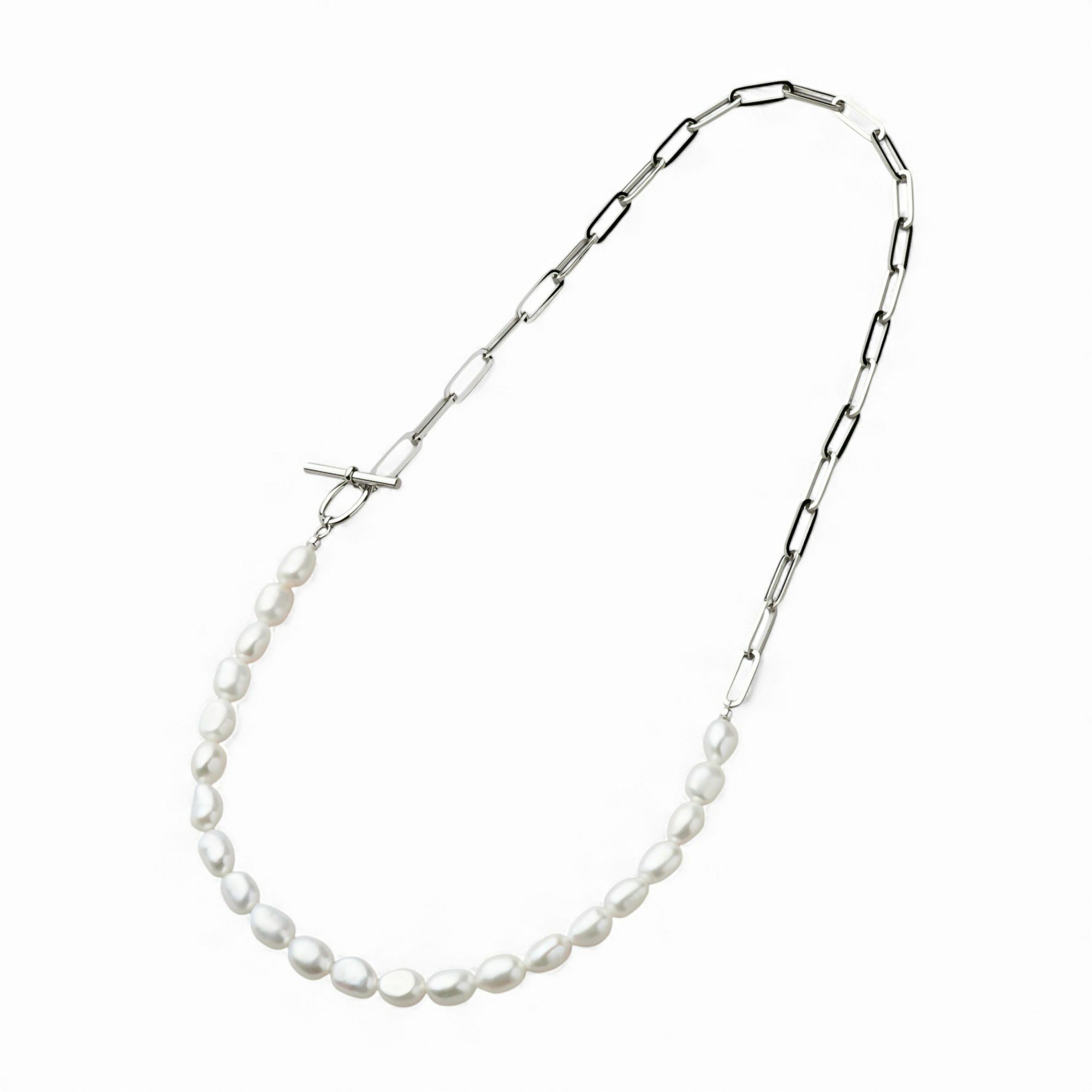 Unique+ 淡水真珠 ハーフチェーン ネックレス 7.0-7.5mm バロック 