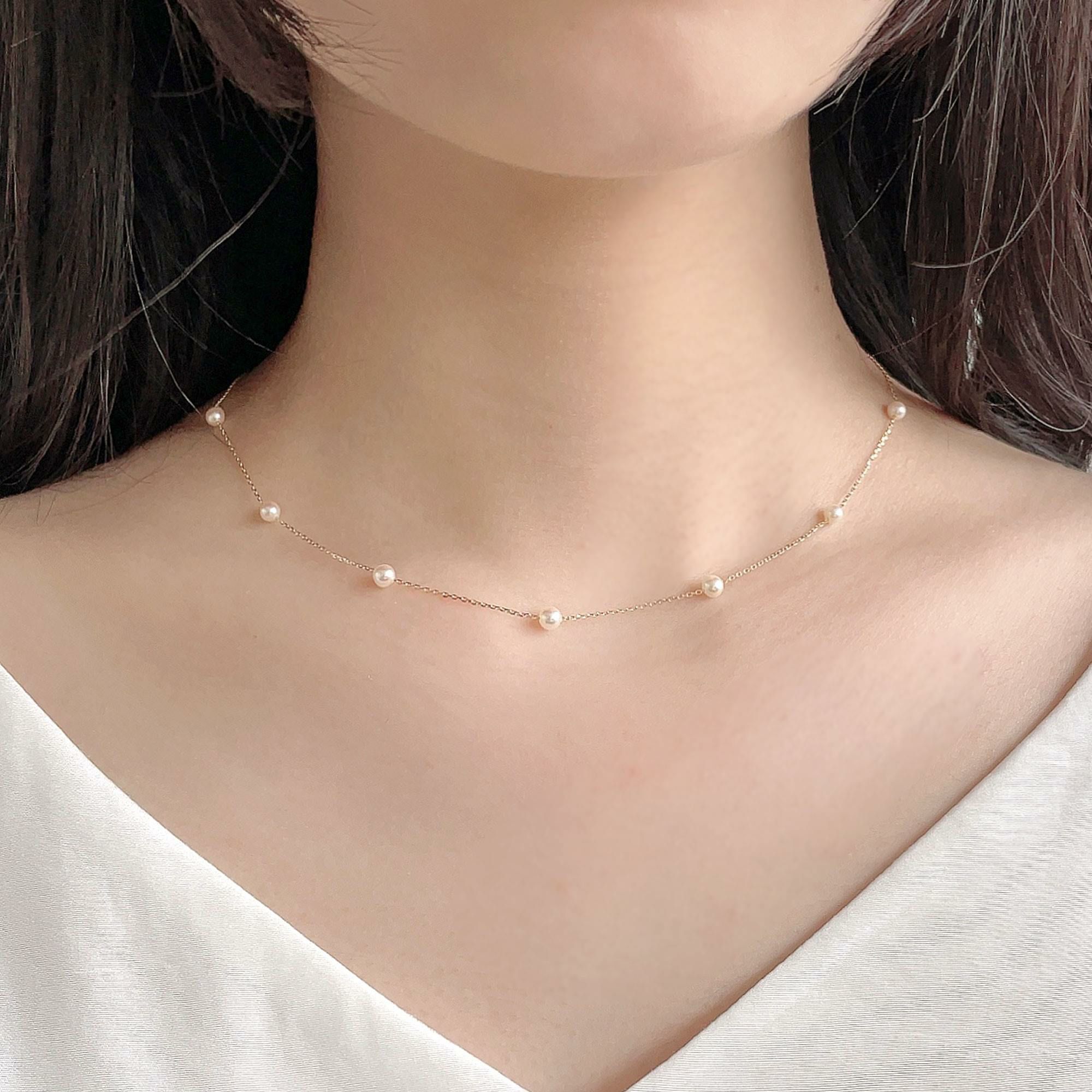 enSTYLE あこや真珠 ステーションネックレス 3.5-4.0mm K18YG
