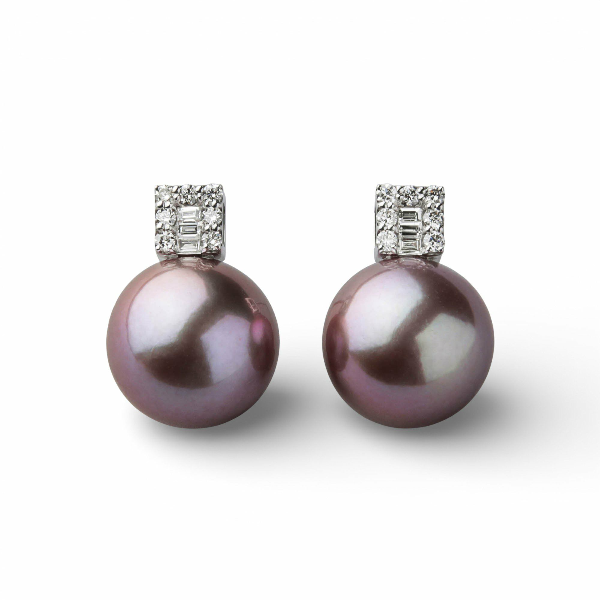 Mauvette 淡水真珠 ピアス12mm K18WG スクエアダイヤ