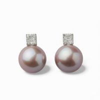 Mauvette 淡水真珠 ピアス12mm K18WG スクエアダイヤ