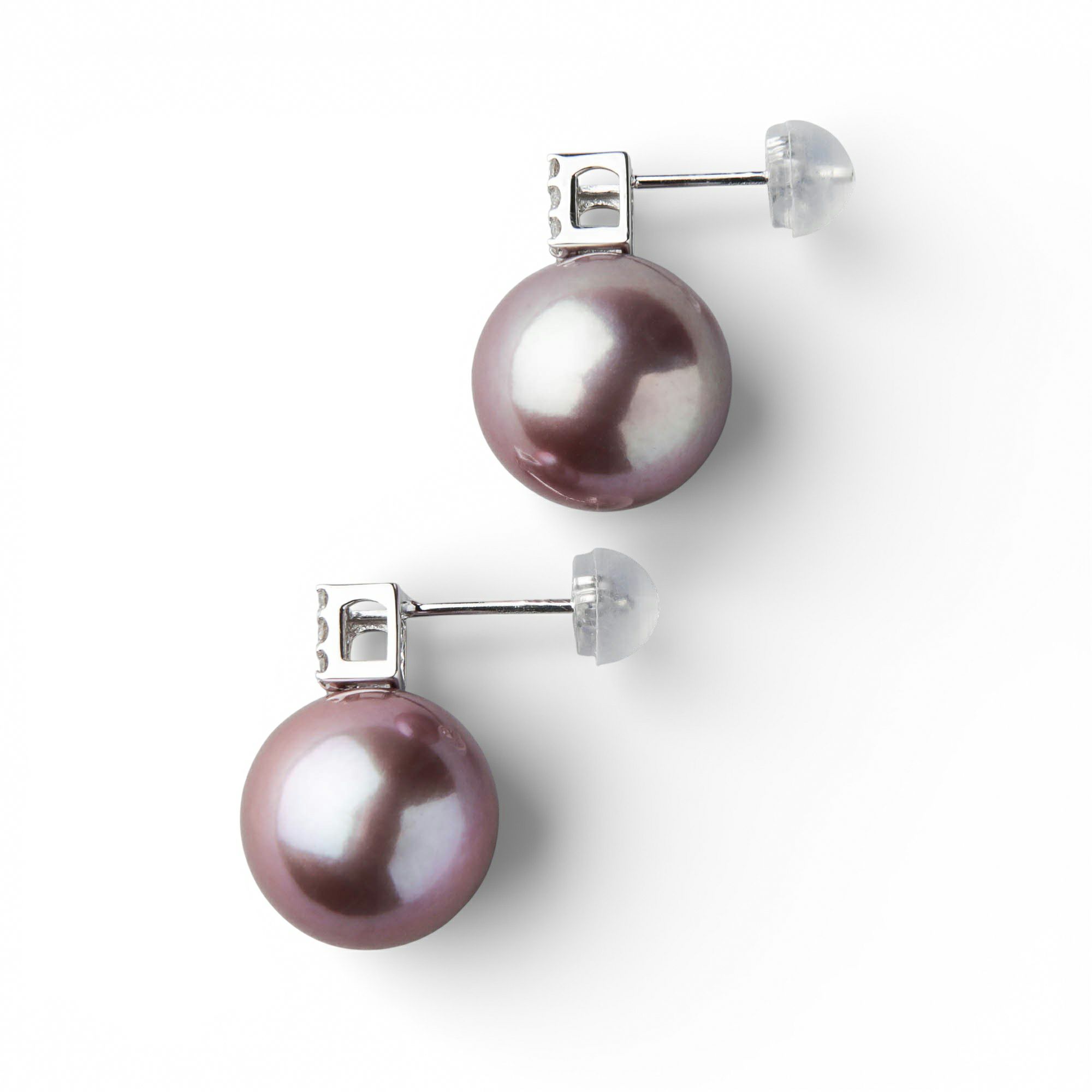 Mauvette 淡水真珠 ピアス12mm K18WG スクエアダイヤ