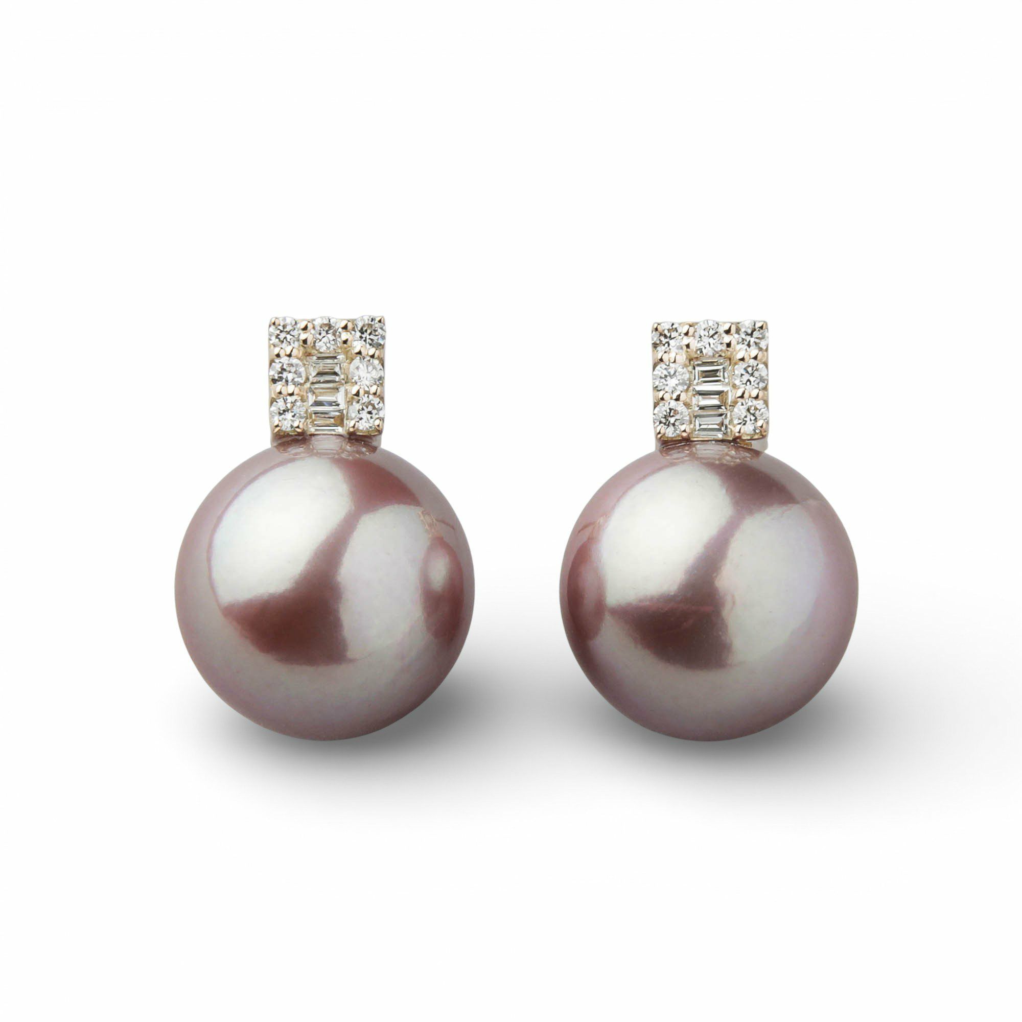 Mauvette 淡水真珠 ピアス12mm K18YG スクエアダイヤ