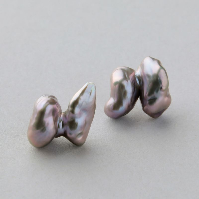 Unique fun! 淡水ケシ真珠 ピアス　11-13mm K18YG リボン バロック