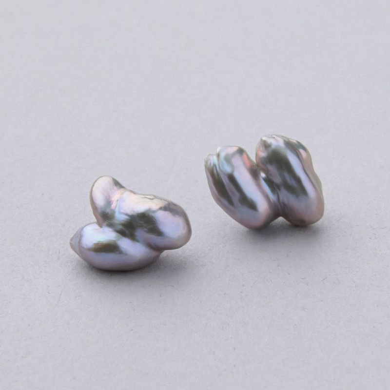 Unique fun! 淡水ケシ真珠 ピアス　11-13mm K18YG リボン バロック