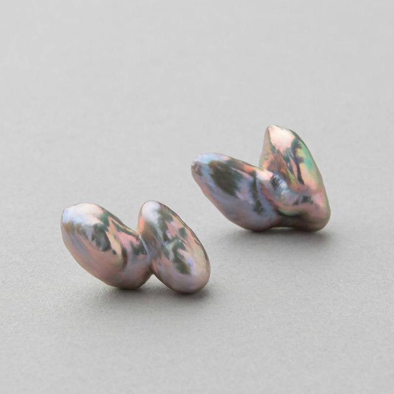 Unique fun! 淡水ケシ真珠 ピアス　11-13mm K18YG リボン バロック