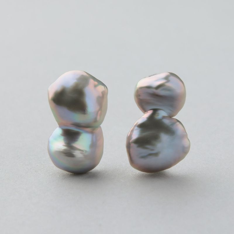 Unique fun! 淡水ケシ真珠 ピアス　11-13mm K18YG バロック