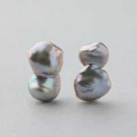 Unique fun! 淡水ケシ真珠 ピアス　11-13mm K18YG バロック