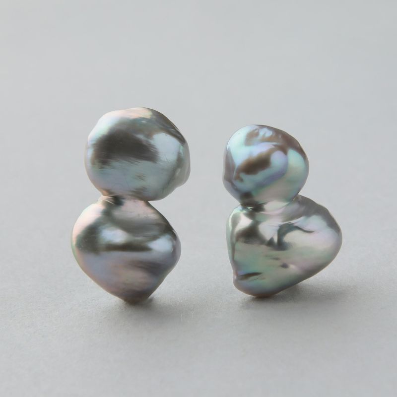 Unique fun! 淡水ケシ真珠 ピアス　11-13mm K18YG バロック