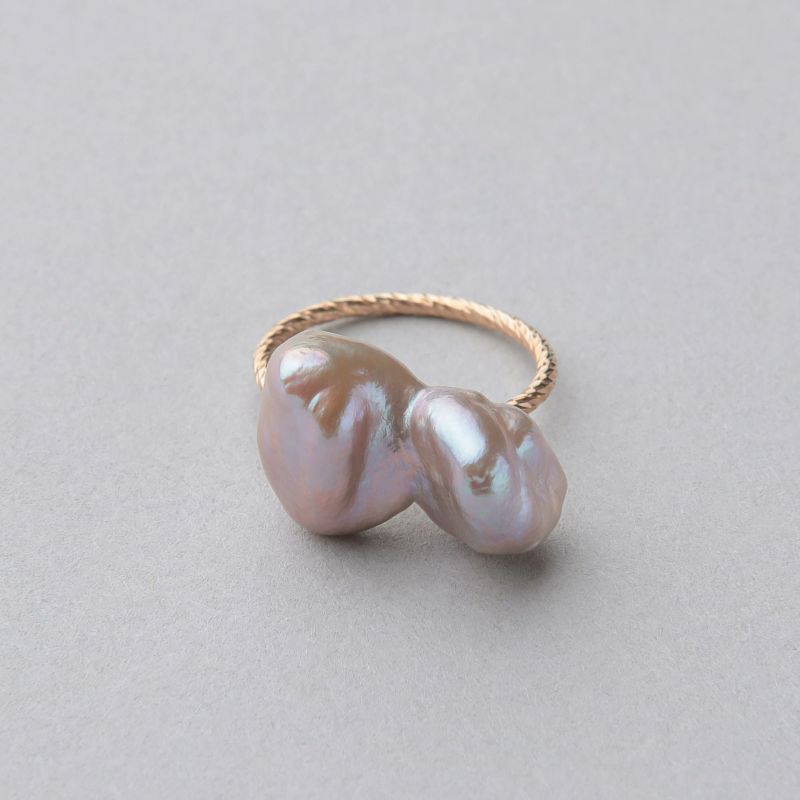 Unique fun! 淡水ケシ真珠 ピンキーリング　10-13mm K10YG リボン バロック