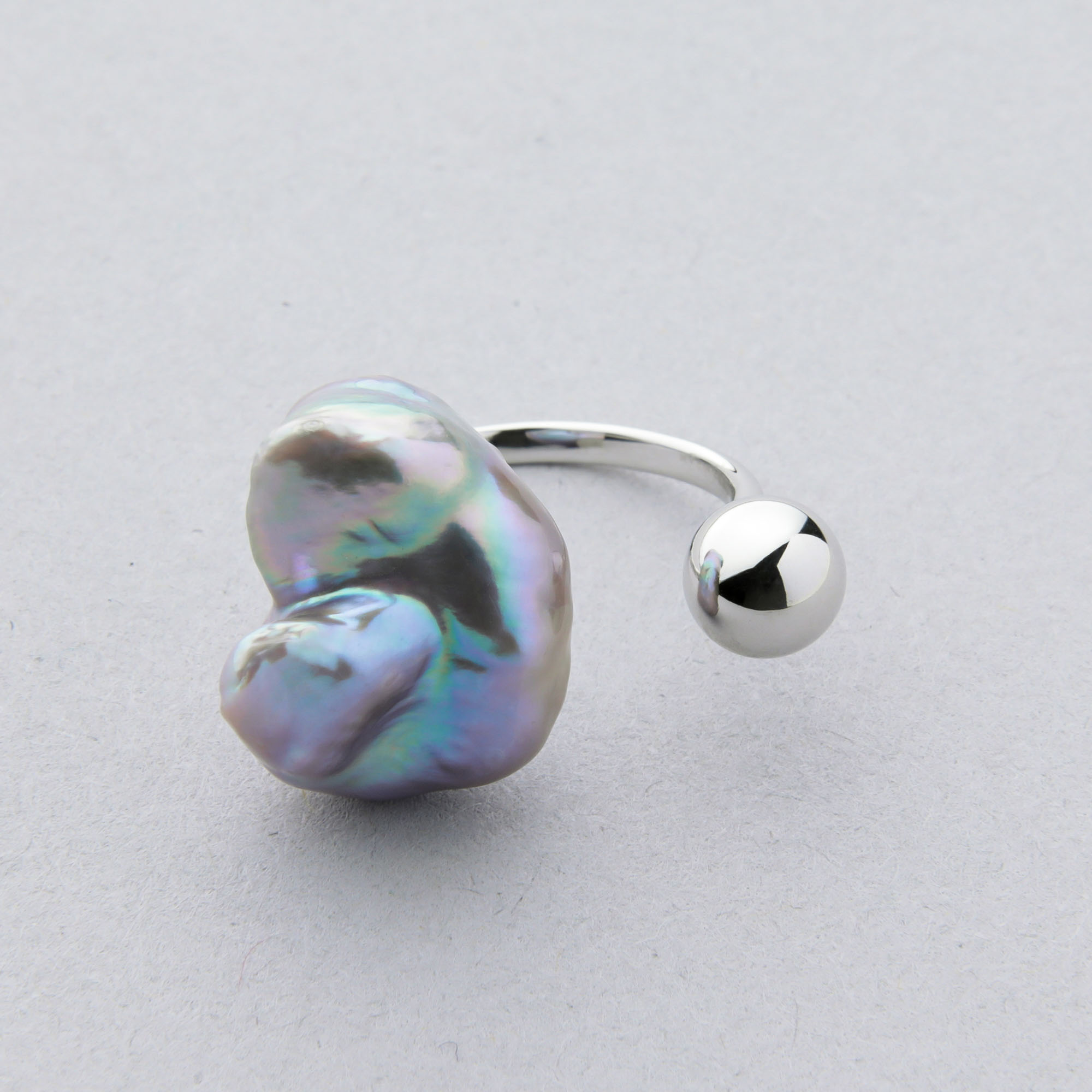 Unique fun! 淡水ケシ真珠 フォークリング　13-14mm K18YG(RH) バロック