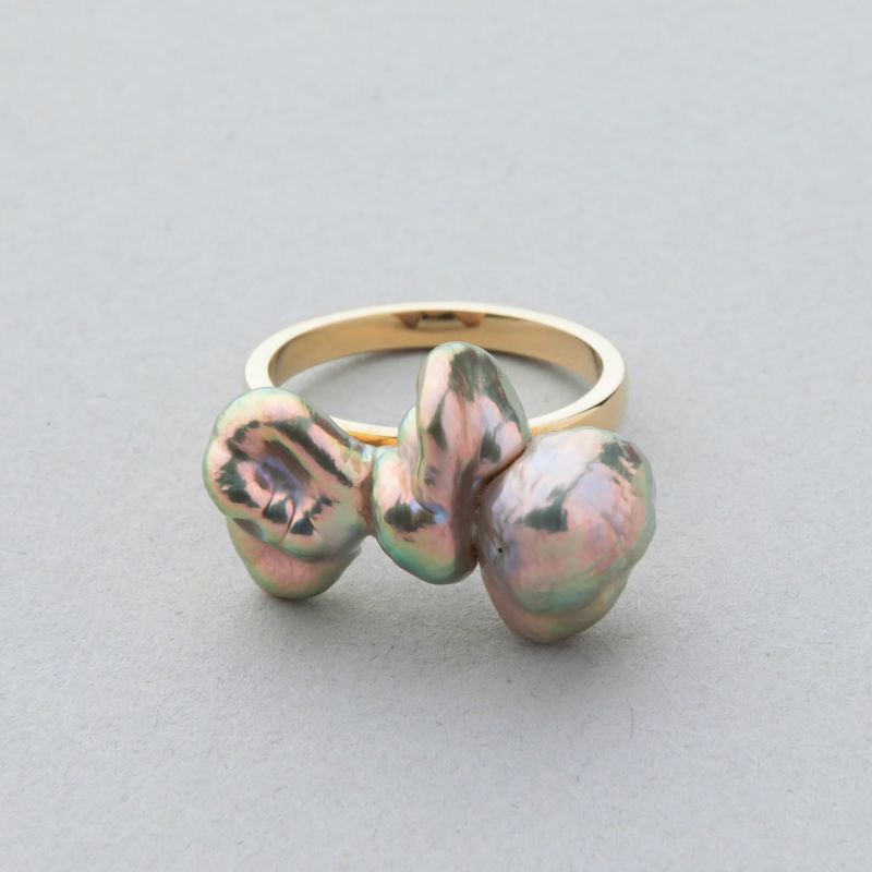 Unique fun! 淡水ケシ真珠 リング　K18YG 10-13mm バロック