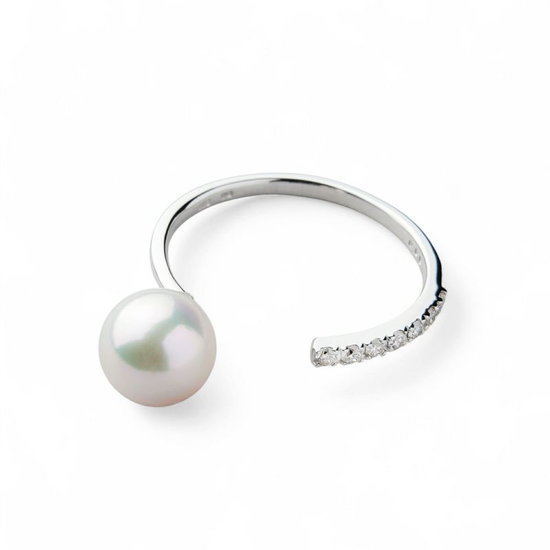 オーロラ花珠真珠 フォークリング　7.5-8.0mm K18WG -Premium-