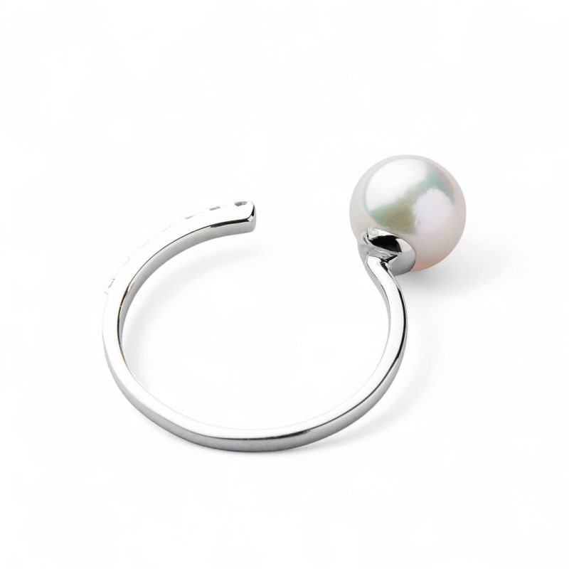 オーロラ花珠真珠 フォークリング　7.5-8.0mm K18WG -Premium-