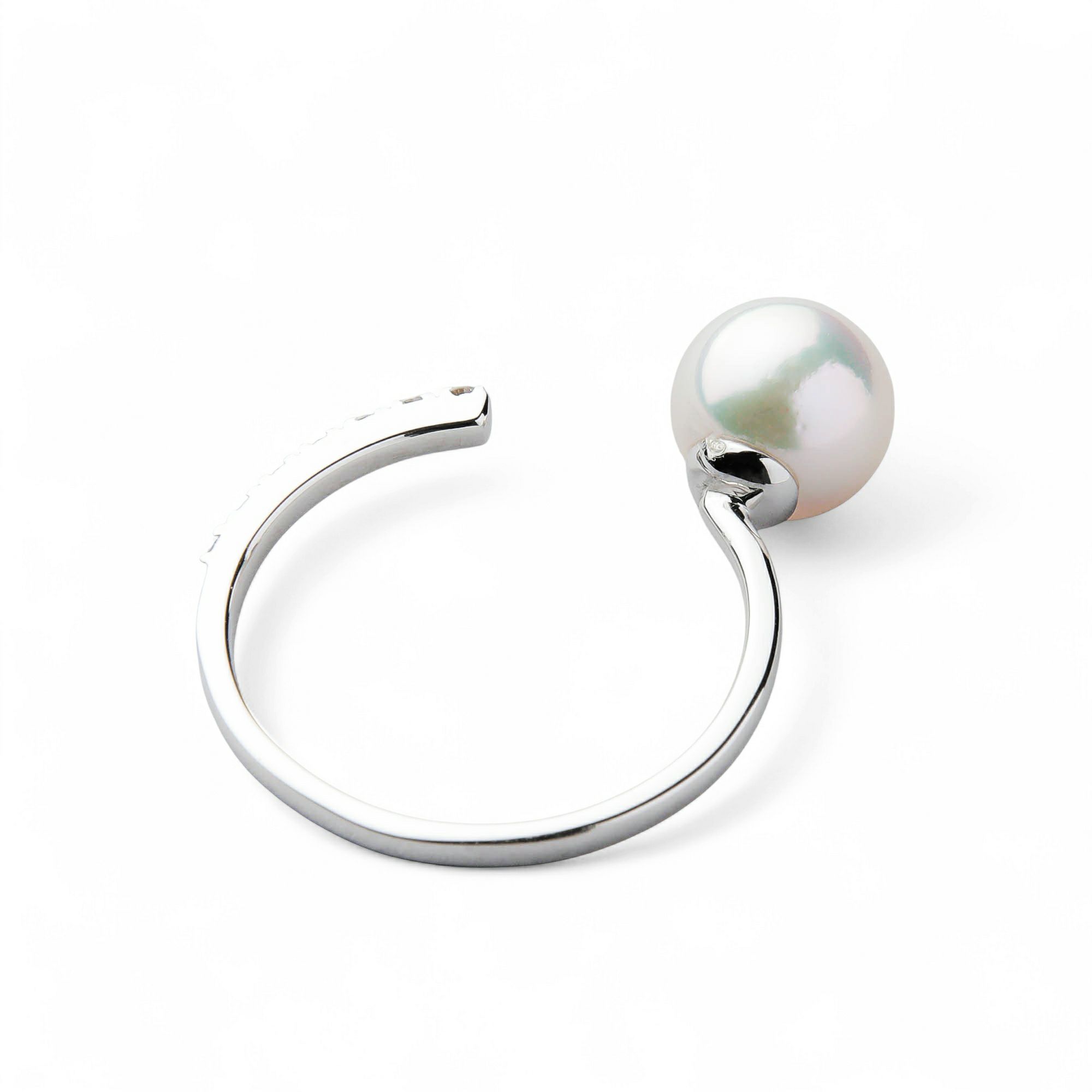 オーロラ花珠真珠 フォークリング　7.5-8.0mm K18WG -Premium-