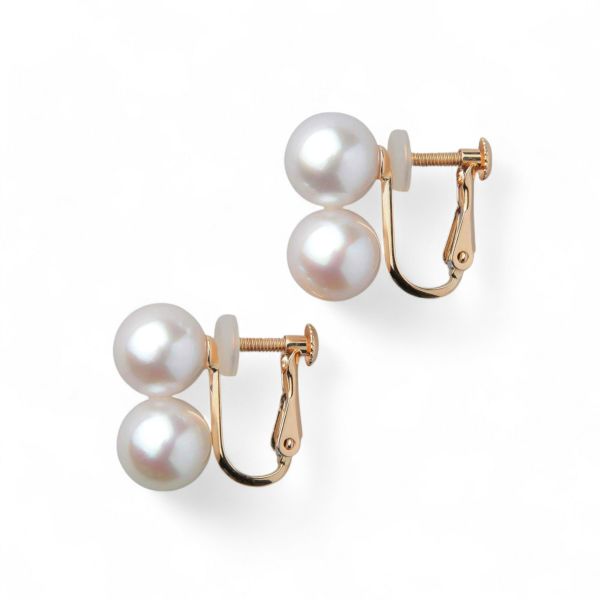 Carina あこや真珠 2粒イヤリング K18YG