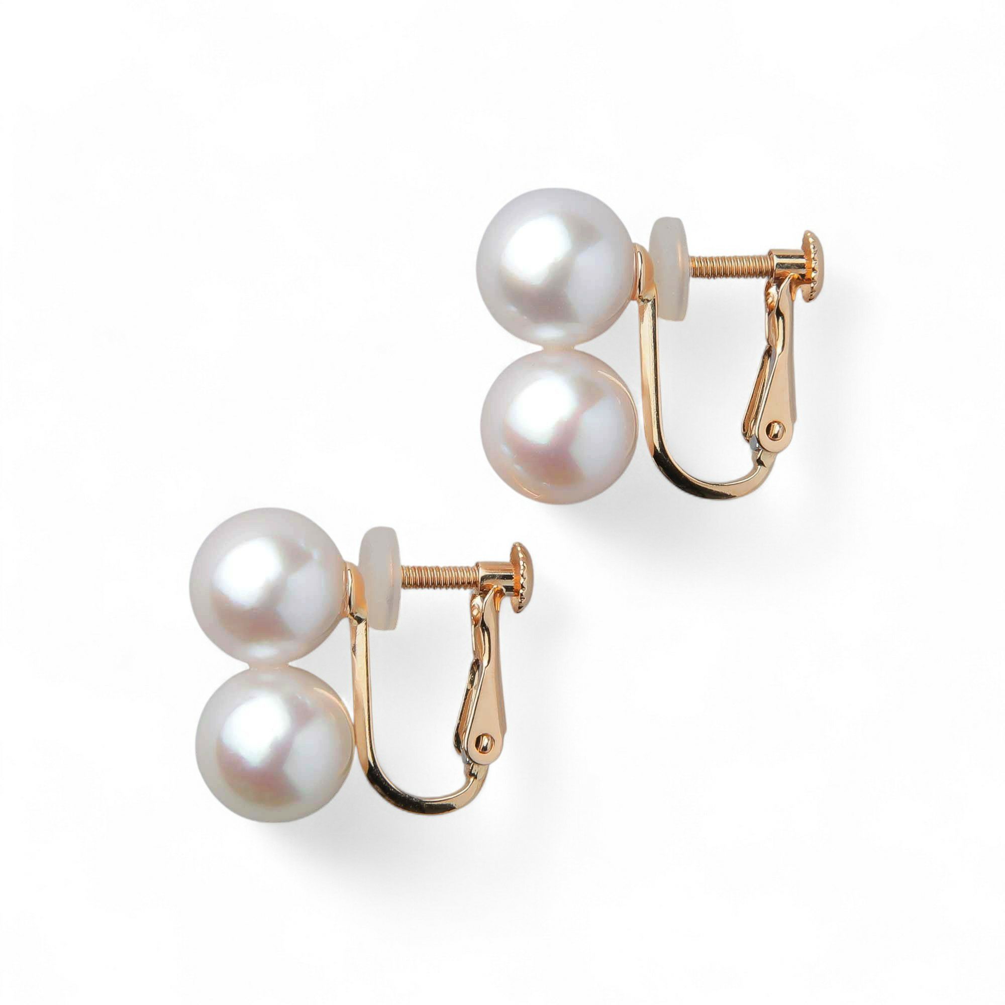 Carina あこや真珠 2粒イヤリング　7.5-8.0mm K18YG/K14WG