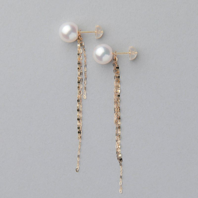 LUXE あこや真珠 ピアス8.5-9.0mm K18 フリンジチャーム付き